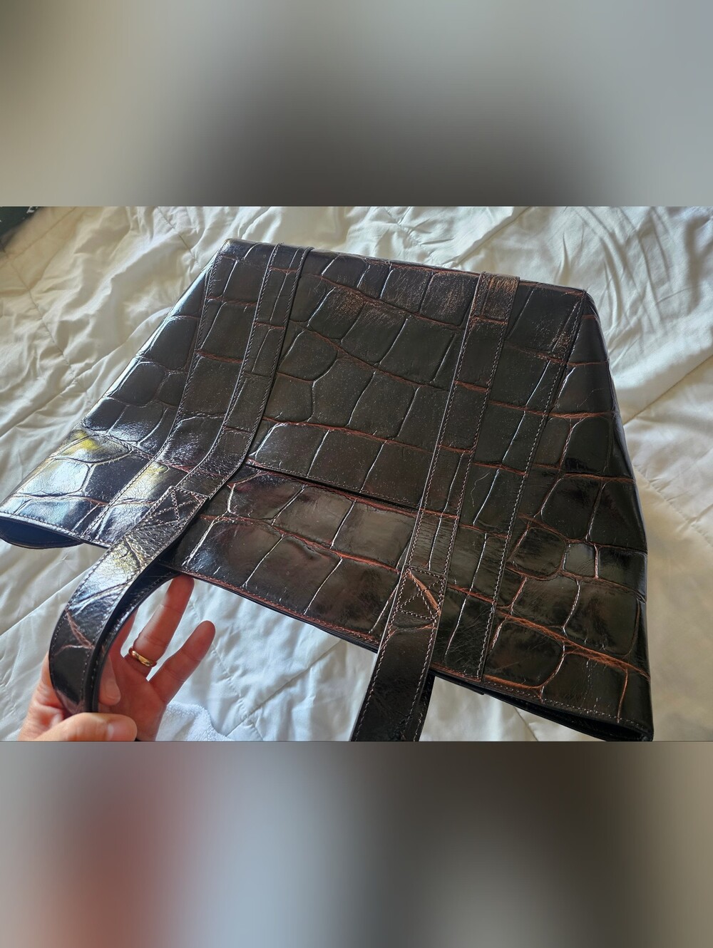 Dooney & Bourke Black Croc-Embossed Leather Tote - Picture 8 of 10